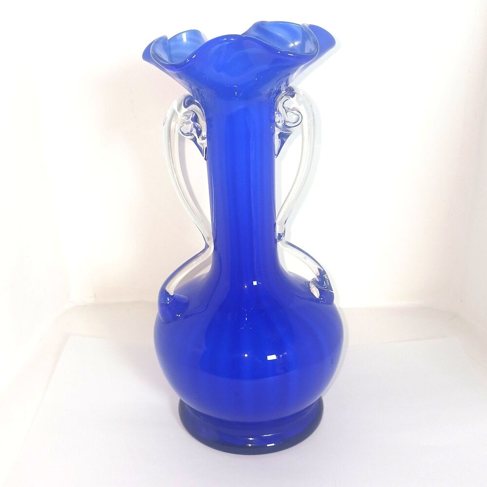 Venitian Style Art Glass Cobalt Blue Stretched Hand Blown Pontil Mark Bud Vase - Picture 3 of 11